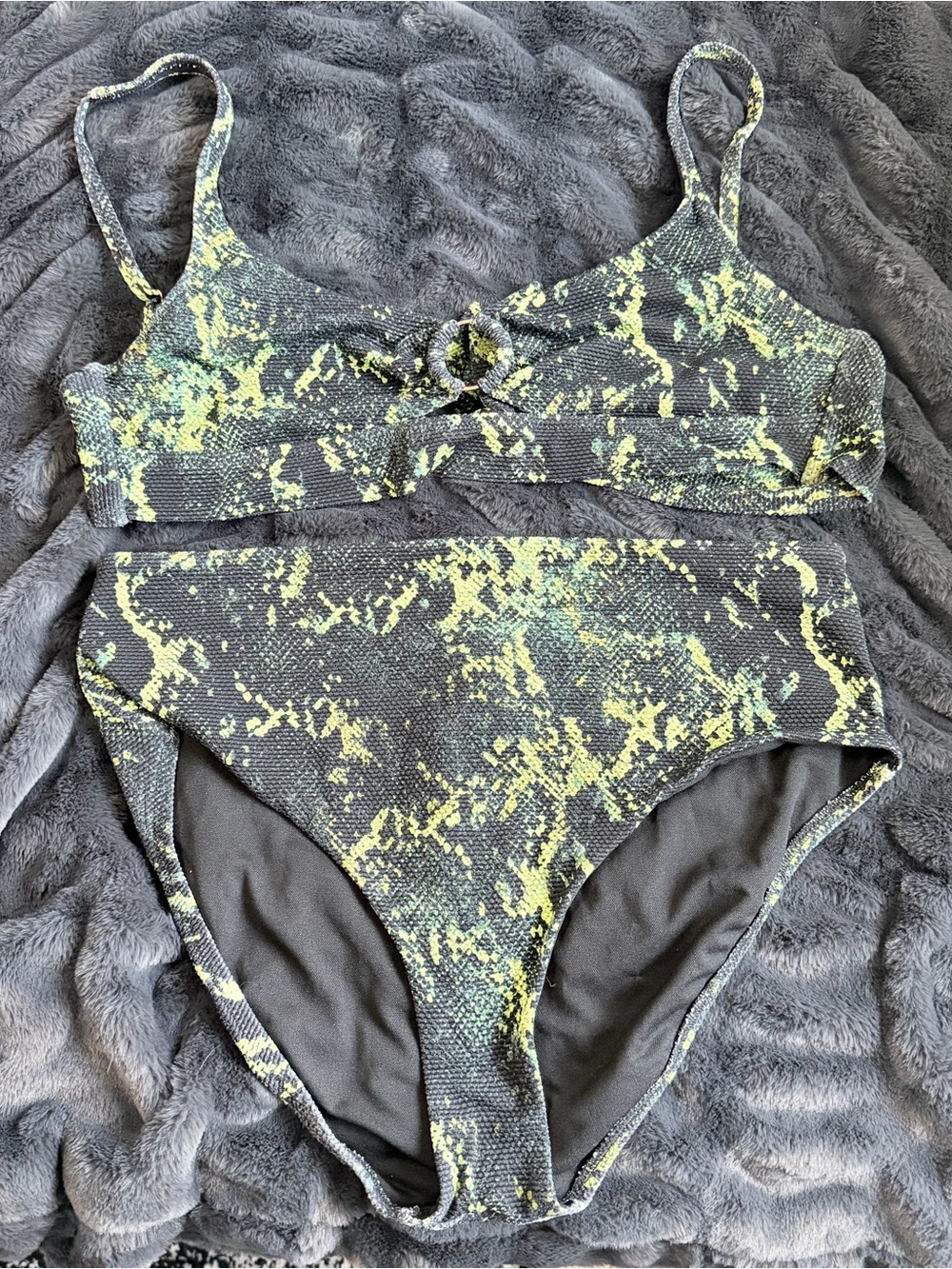 Bar III Black and Yellow Green Two-Piece Bikini Set